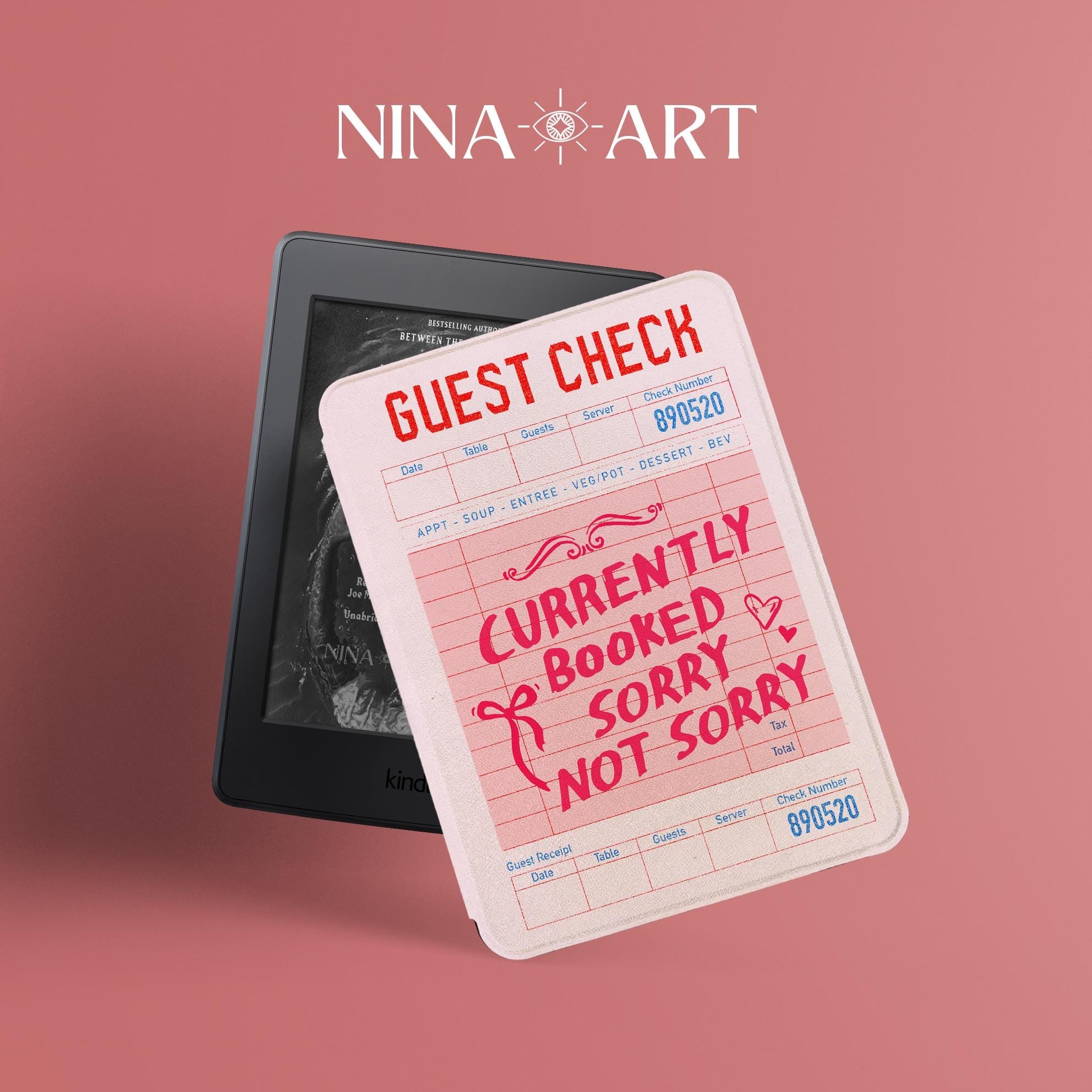 Pink Guest Check _ Kindle Case - 8 Reading Quotes Available