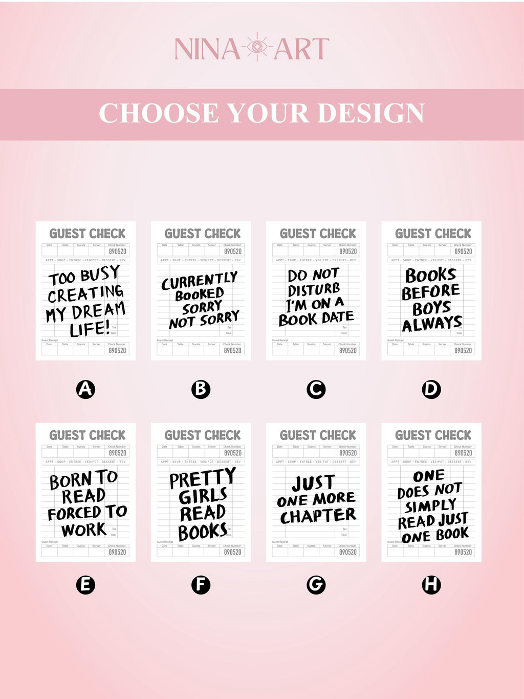 Pink Guest Check _ Kindle Case - 8 Reading Quotes Available